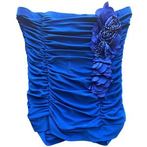 Solar Blue Jr's XL Ruched Tube Top Y2K Floral‎ Strapless Party Clubwear Coquette
